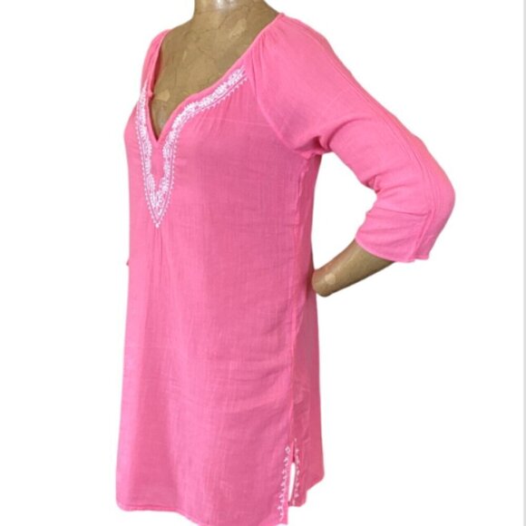 Old Navy Dress Beach Cover-Up Pink Cotton Embroidered  M 19287 - Picture 3 of 6